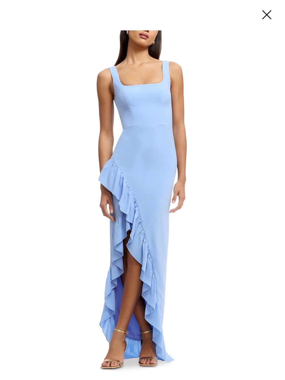 Dress the Population Light Blue Sleeveless Square Neck High-Low Ruffle Dress